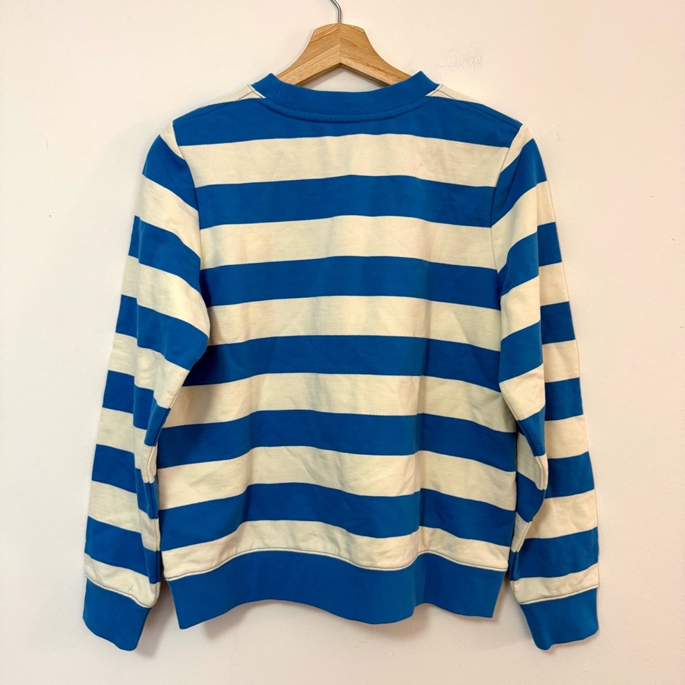 BODEN Happy Chain Stitched Embroidered Sweatshirt Blue White Stripe Womens Small - Picture 6 of 7